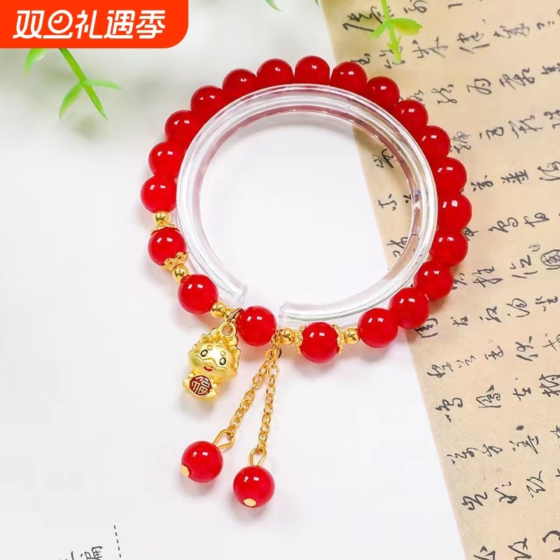 新中式白玉紫水晶红玛瑙手链手串女藏族儿童玻璃手串猫眼石