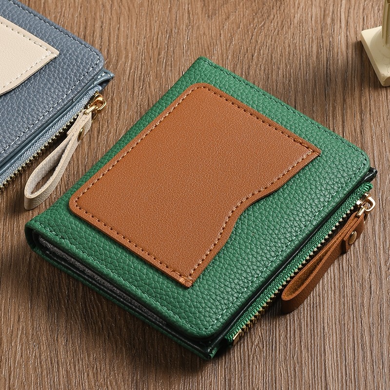 日韩原创小钱包多卡位复古撞色搭扣短款相片位零钱包多功能卡包女