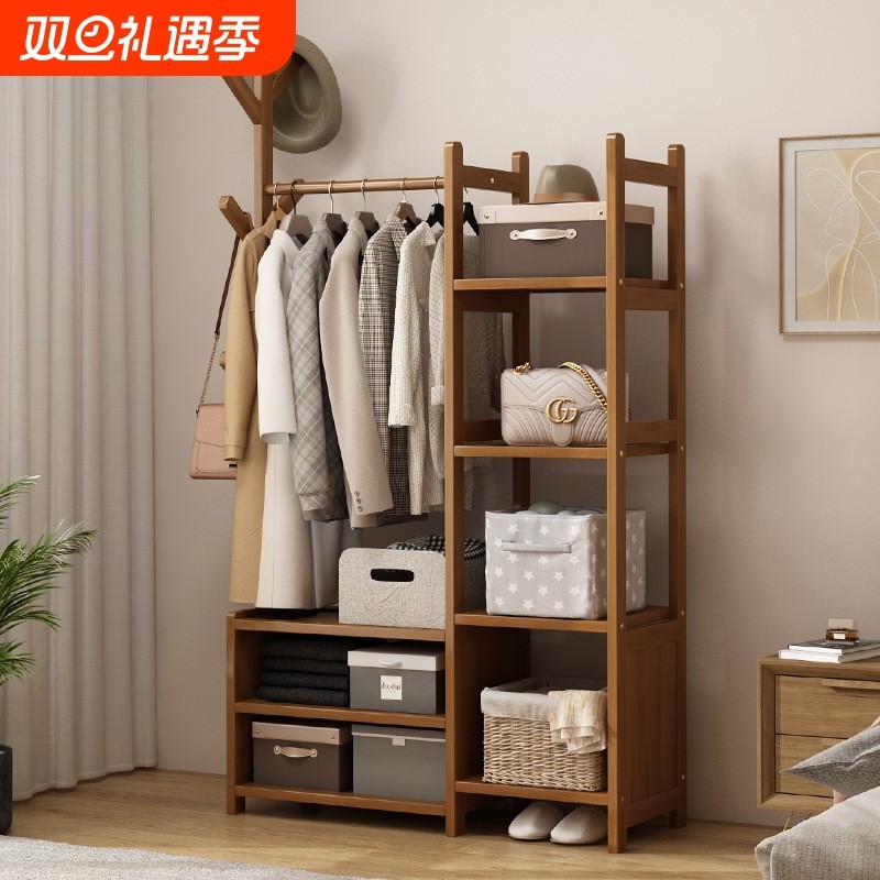 挂衣架家用带储物柜落地卧室衣帽架简易房间挂衣服的架子置物床头