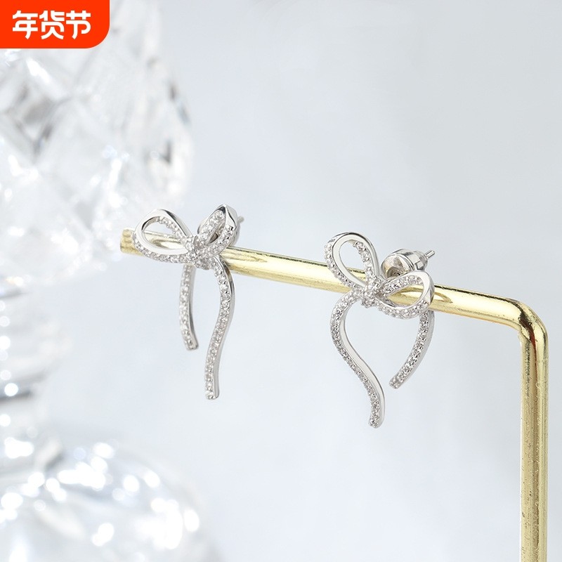 日韩小众风后挂蝴蝶结耳钉s925纯银锆石两戴可爱减龄耳环女送闺蜜