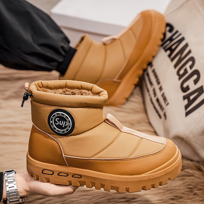 冬季时尚雪地靴新款男士保暖加绒加厚防滑一脚蹬棉鞋男士休闲棉靴