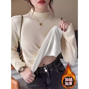 单/两件德绒加厚打底衫女冬季百搭磨毛半高领发热t恤修身保暖衣B