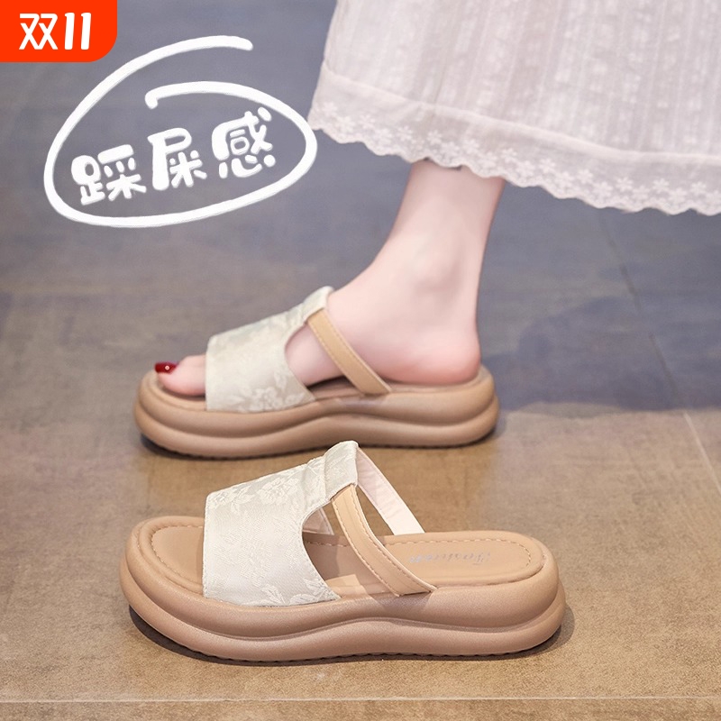 绿色一字凉拖鞋女款纯色外穿