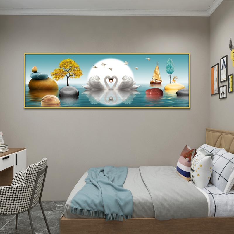 画简约版主卧室挂画背景画床头鱼卧房间现代九图横客厅墙壁装饰画图片