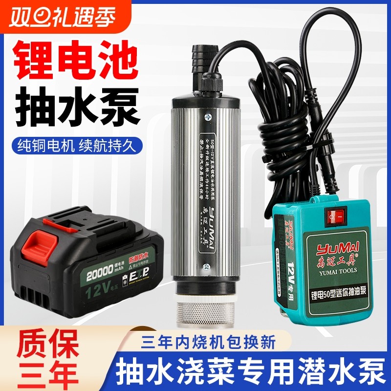 小型无线锂电池抽水泵菜地农村浇水浇菜便携充电式自吸潜水泵家用