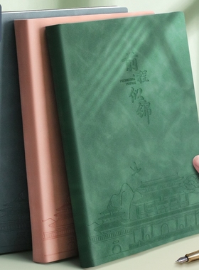 梦瑾本子笔记本商务记事本2024新款高颜值简约ins风大学生日记本a5办公软皮面工作会议记录本绿色平摊高级