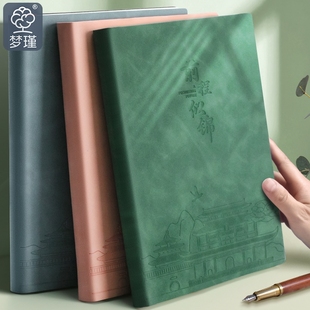 梦瑾本子笔记本商务记事本2024新款 高颜值简约ins风大学生日记本a5办公软皮面工作会议记录本绿色平摊高级