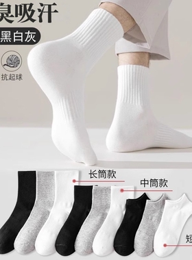 袜子男款春秋季薄款防臭中筒袜吸汗透气运动短袜男士白色耐磨长袜