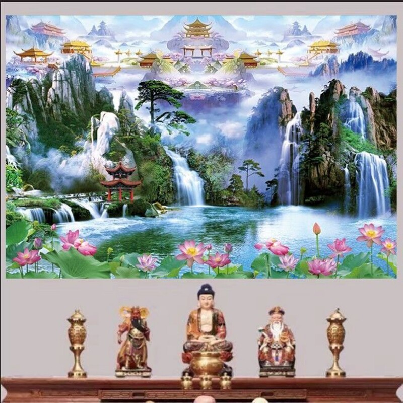 堂口供桌山水画佛仙堂无活物中堂玄关装饰画客厅亭子有山水风景画