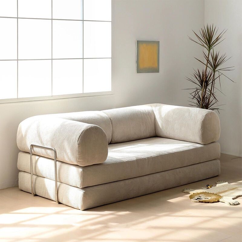 布艺沙发复古灯芯绒小户型客厅拆洗懒人睡觉折叠压缩海绵