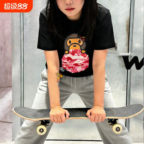 潮牌APE短袖t恤纯棉重磅高版本SHARK APE猿人迷彩滑板运动上衣夏