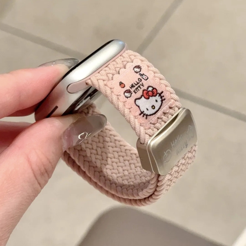 kitty镭雕编织磁吸扣表带适用applewatchs11苹果手表S10通用SE S9