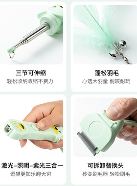 宠物用品猫玩具猫咪逗猫棒usb充电多功能宠物梳激光伸缩杆逗猫笔