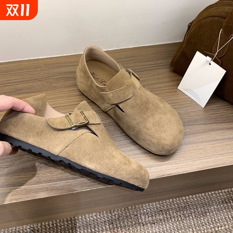 内增高5cm~勃肯鞋女秋冬一脚蹬坡跟单鞋2025新款丑萌乐福鞋豆豆鞋