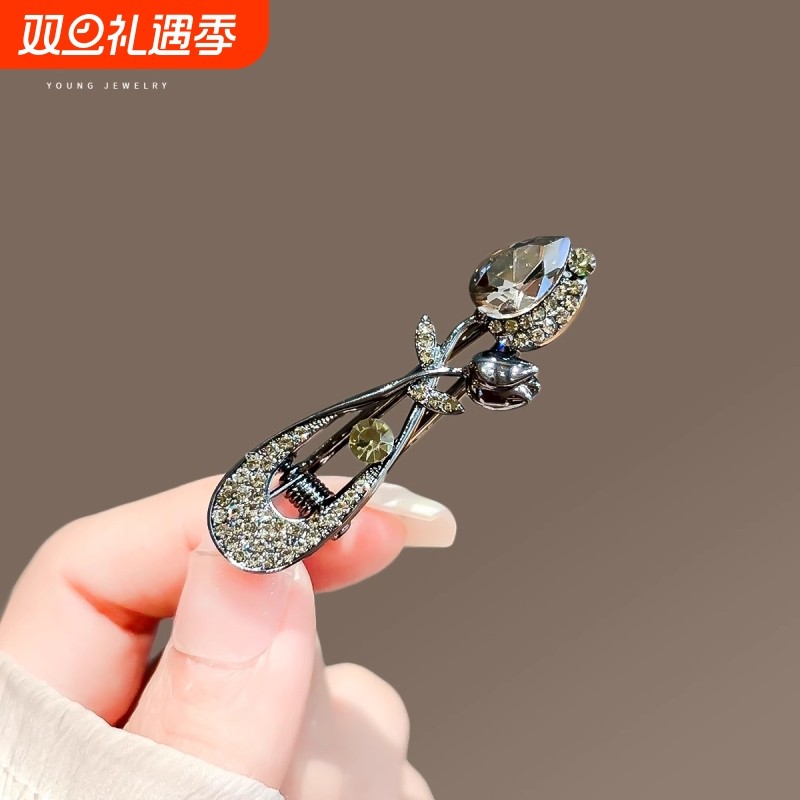 气质水钻郁金香发夹女新款气质侧边夹刘海碎发夹子头饰高级感发卡