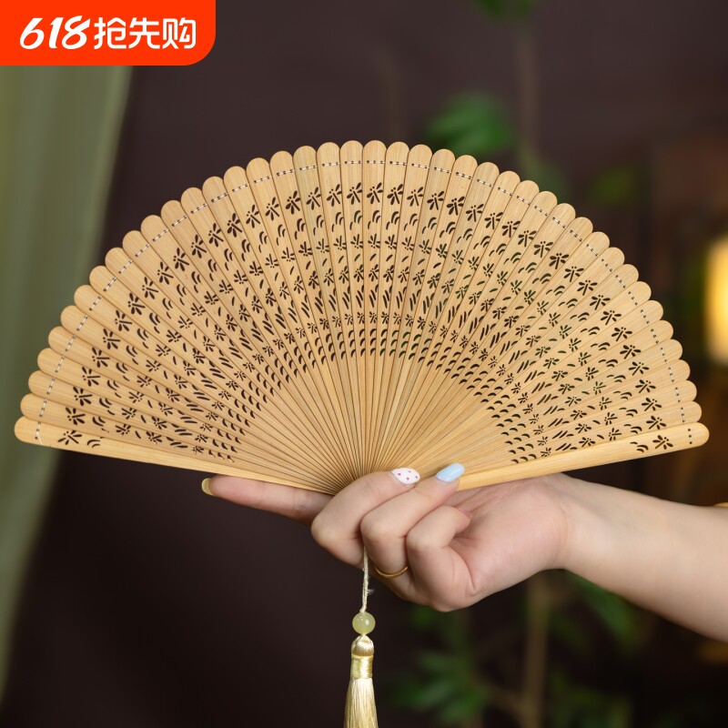 古风扇子折扇便携夏天纳凉全竹扇女汉服旗袍拍照新中式专用舞蹈扇