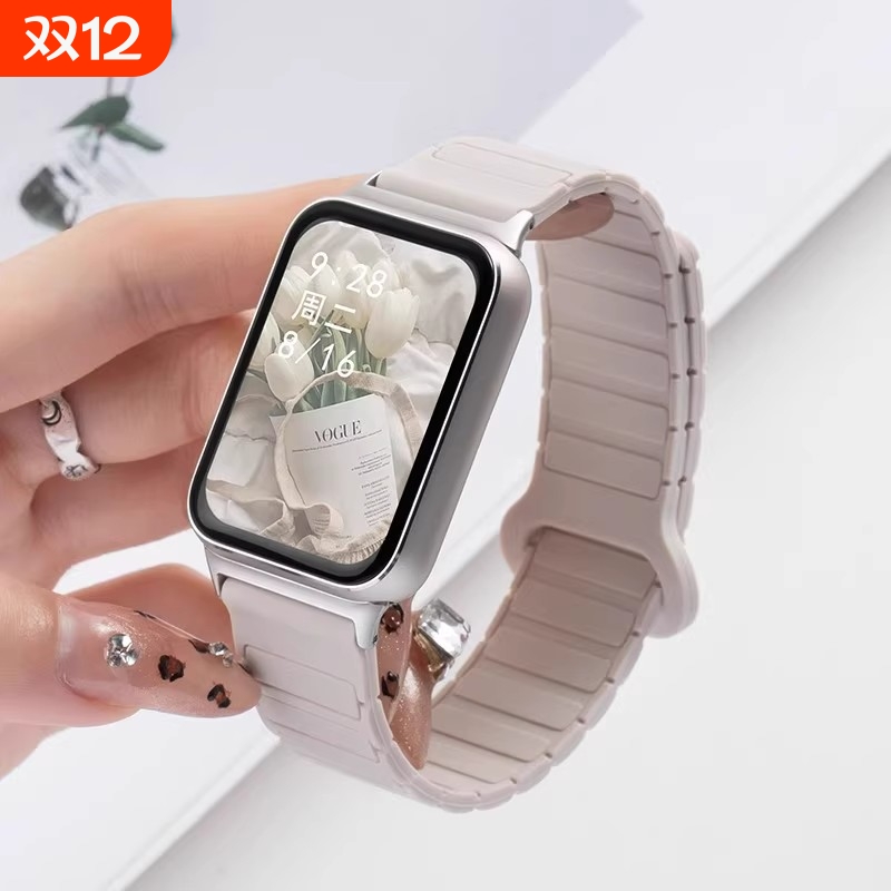 张婧仪同款适用小米手环9Pro表带8Pro手表腕带7新款红米watch6/5硅胶4替换3青春版磁吸2男智能运动女夏季配件