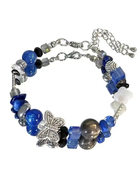 克莱因蓝深蓝闺蜜礼物周边手串蓝波点星小众设计感蝴蝶手链精致