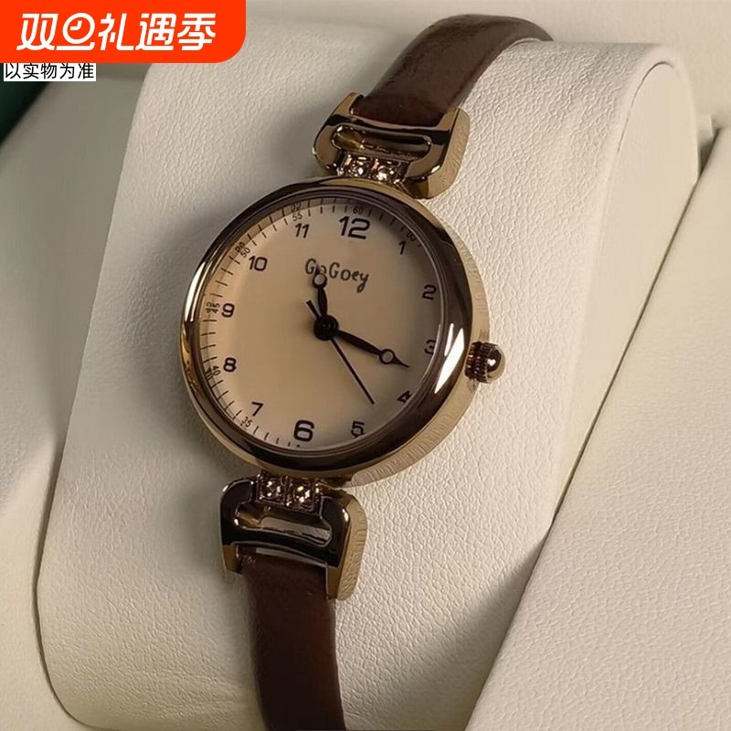 复古考试手表女款学生ins高颜值轻奢小表盘女士石英表质感圆盘