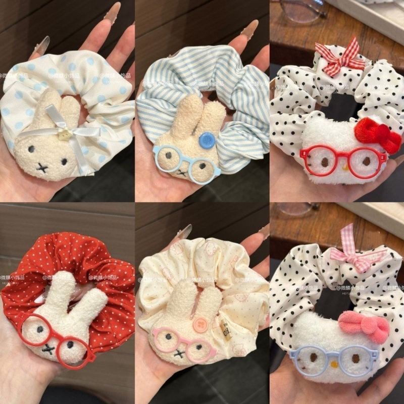 可爱波点米菲兔发圈甜美大肠少女心扎马尾头绳丸子2025皮筋条纹