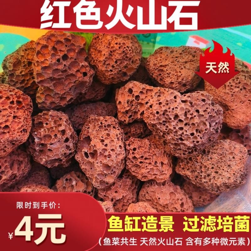 红色假山过滤培菌水族滤材大块造景火山岩罗汉鹦鹉鱼铺底