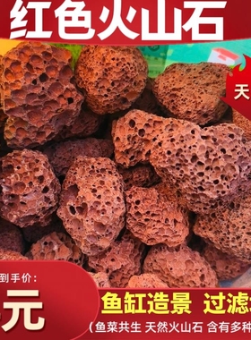 红色假山过滤培菌水族滤材大块造景火山岩罗汉鹦鹉鱼铺底