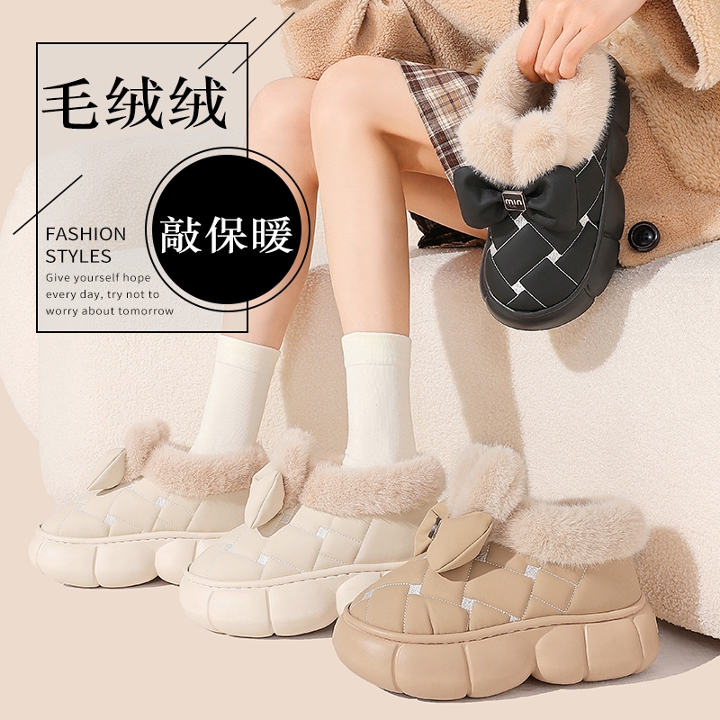 雪地靴棉拖鞋女款冬季2025新款防水防滑包跟加绒加厚底可外穿保暖