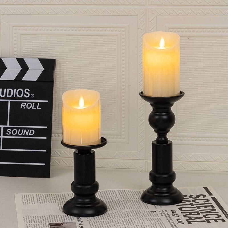美式复古小夜灯烛台餐桌氛围感装饰摆件香薰led电子蜡烛灯罗马柱