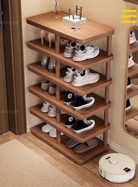 三梦实木腿鞋架子多层家用方入户小窄门口一体靠墙鞋柜白色鞋子