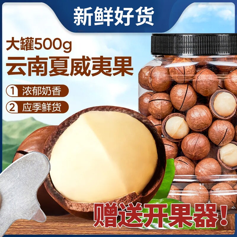 云南夏威夷果原味无添加500g坚果干果零食批发果仁罐装新鲜新货