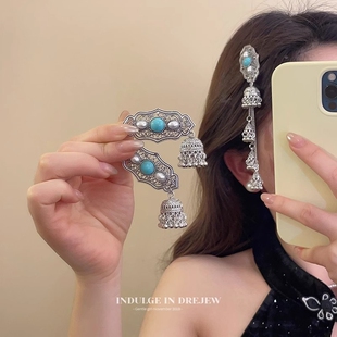 蒙古复古重工流苏铃铛发夹高级感时尚发饰女侧边夹刘海夹发卡