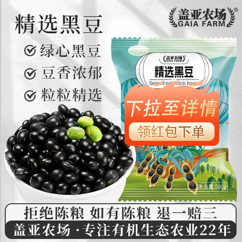 .盖亚农场东北黑豆500g新货绿心农家打豆浆大豆五谷杂粮绿芯原味
