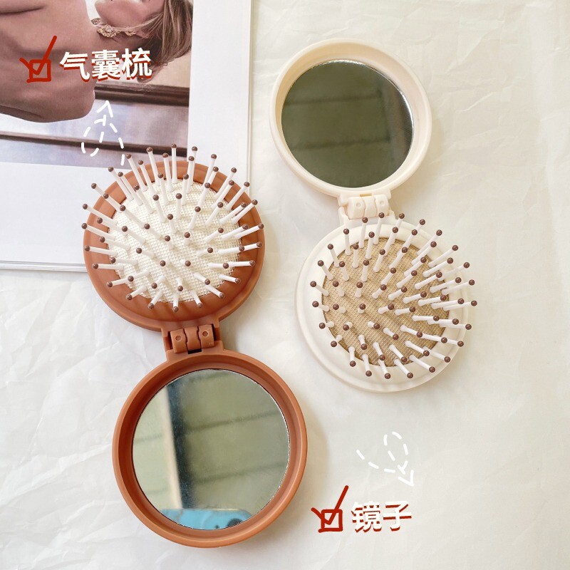 携带迷你小梳子镜子一体随身可爱便携可折叠气垫梳气囊梳精致按摩
