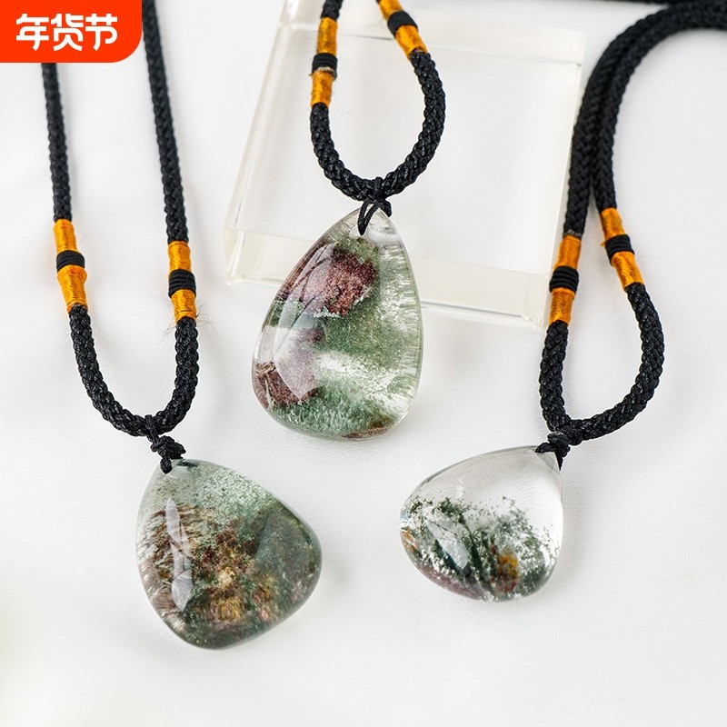 天然彩幽灵绿幽灵水滴吊坠 红幽灵水晶原矿石项链饰品挂件水滴形