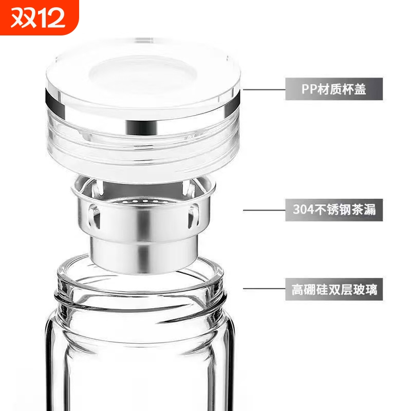 高山流水双层水晶玻璃杯盖通用透明密封圈食用级硅胶防漏