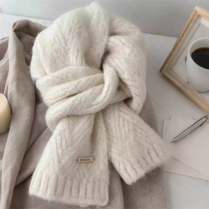 白色围巾冬季女2025新款秋冬韩系阿尔巴卡高级感加绒保暖蓝色氛围