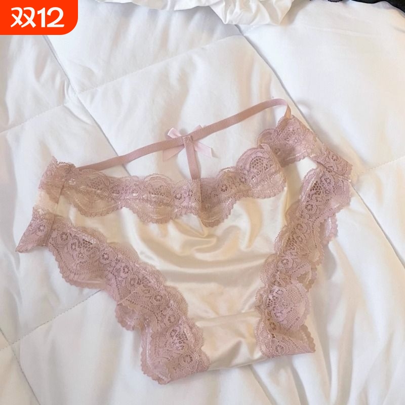 蕾丝性感内裤女士法式缎面纯欲镂空纯棉裆透气网纱少女低腰三角裤