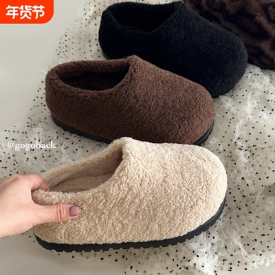 gogoback增高6cm卡皮棉拖鞋外穿厚底棉鞋加绒保暖勃肯包头拖秋冬