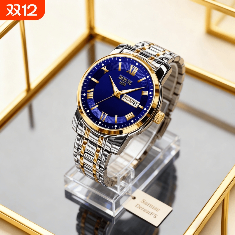 手表男款机械风全自动防水高级感全自动男表数字双日历防水腕表男