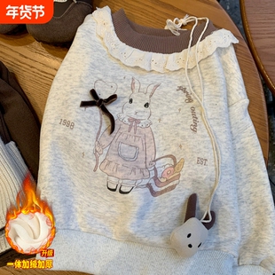 2025秋冬新款儿童宝宝加厚一体绒女童加绒卫衣上衣打底衫韩版灰色