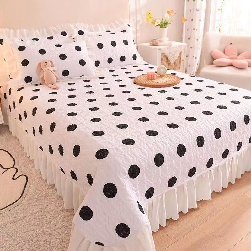 四季夹棉床盖韩版公主风床罩新款双面保护套加厚高档床单花边波点