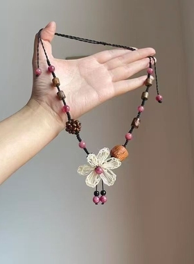 胭脂粉花朵项链|153人收藏