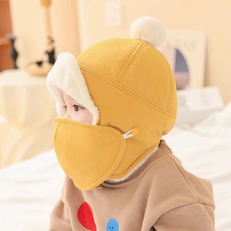 冬季儿童雷锋帽口罩套装加绒宝宝帽子加厚男女童帽冬季婴儿护耳帽