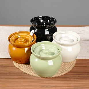 瓦罐炖盅蒸蛋隔水炖罐朱雀汤罐耐高温沙县小吃家用陶瓷带盖⑥煲汤