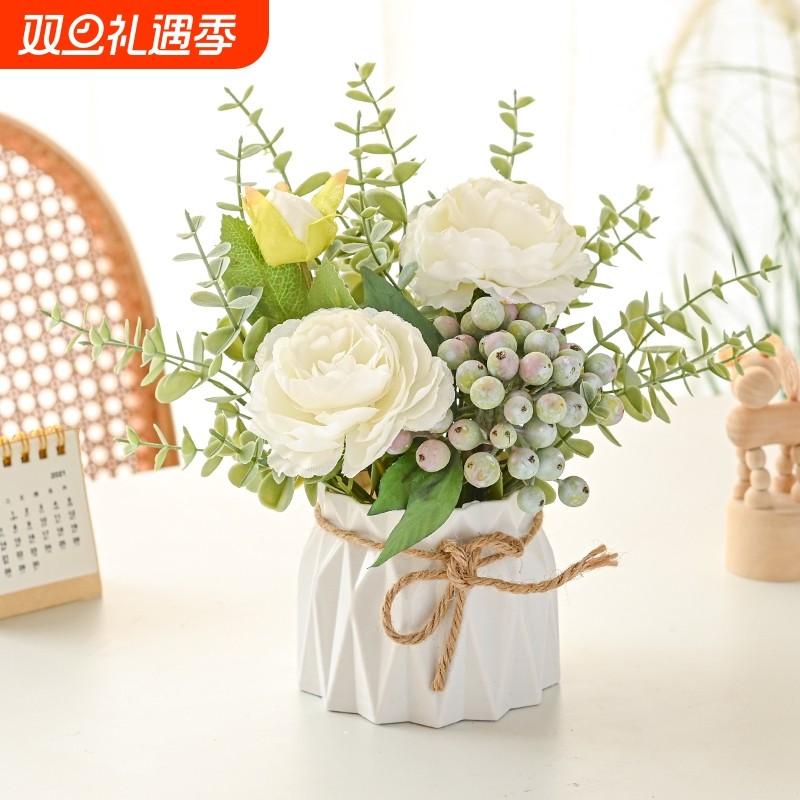 仿真花植物小盆栽办公桌家居摆件客厅室内装饰假花干花花束摆放