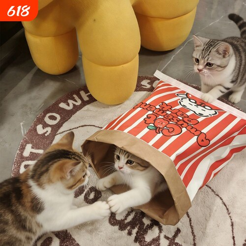 猫咪玩具解闷可爱宠物猫狗纸袋大号猫窝袋减压逗猫逗狗响纸猫窝袋