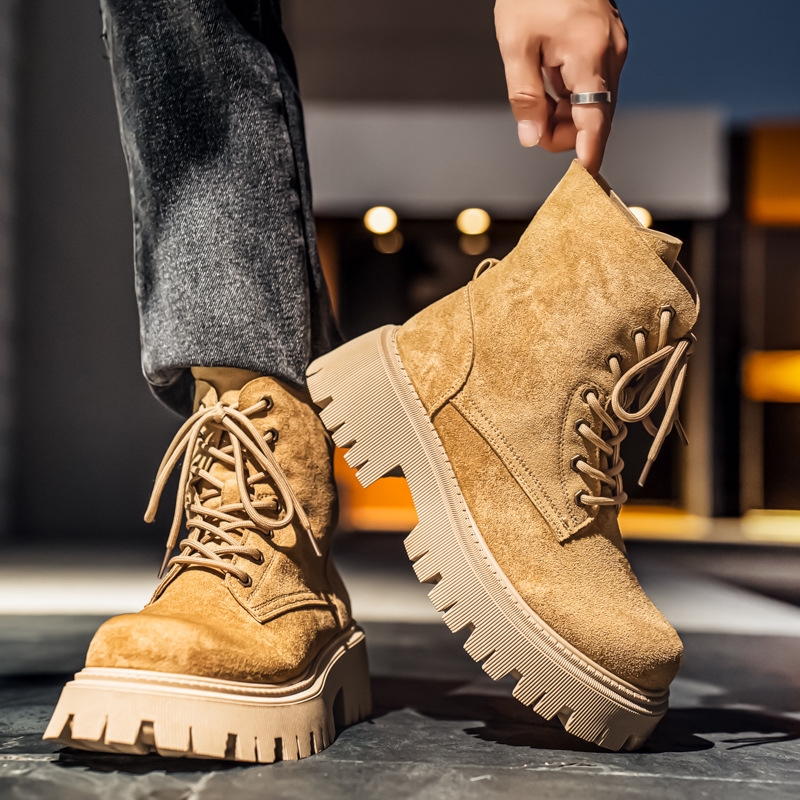 大黄靴男款秋冬季休闲高帮马丁靴新款户外复古潮流机车工装短靴子