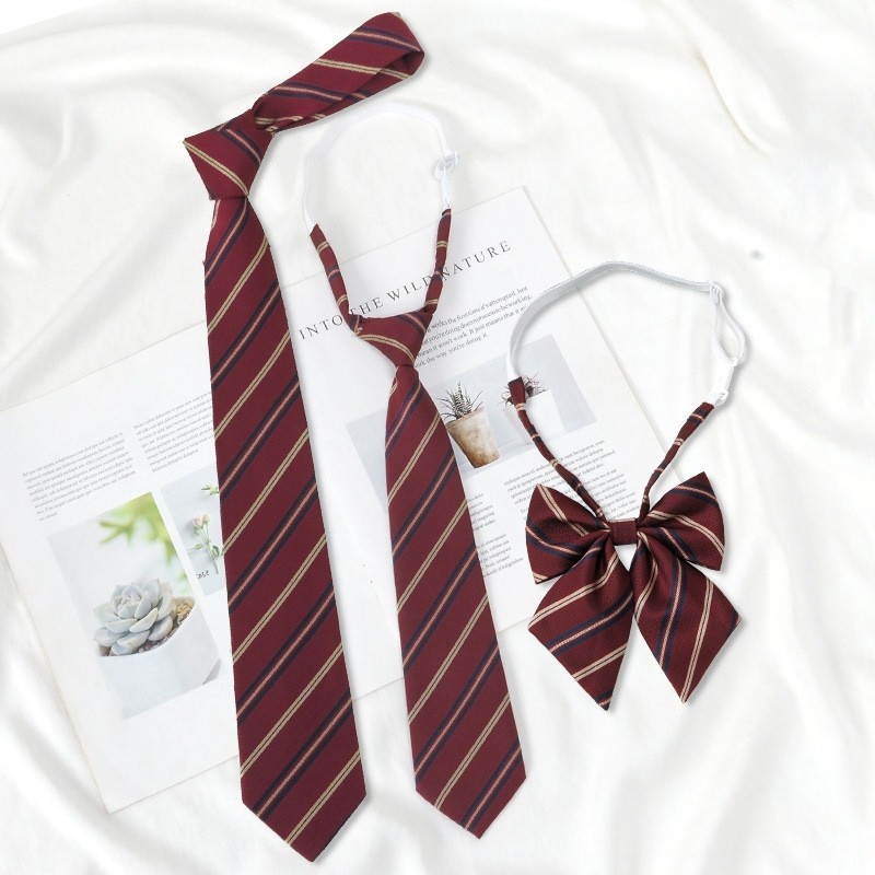 红色条纹懒人免打学士服领带女学院风jk日系校供男生手打毕业领带
