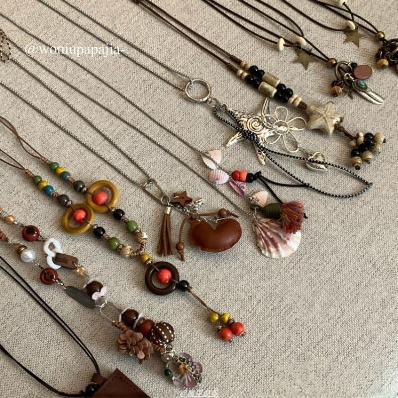 波西米亚复古吊坠项链女海边度假民族风锁骨链长款配饰毛衣链金属