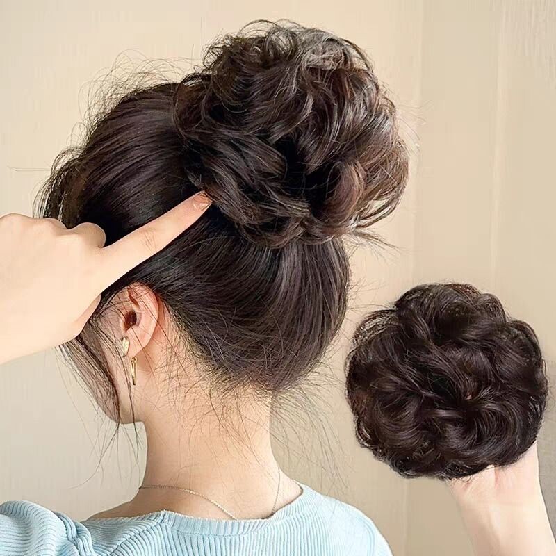 假发发圈真发丸子头盘发后脑勺发包蓬松花苞头新娘低扎丸子卷发圈
